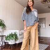 Washed Wide Leg Terry Knit Pant