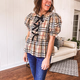 Taupe Burb Stripe Bow Top