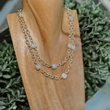 Gold double Link with small square pave stone necklace
