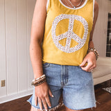 Mustard Scoop Neck Peace Patch Tank