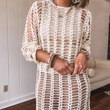 Oatmeal Open Knit Long Sleeve Crochet Sweater