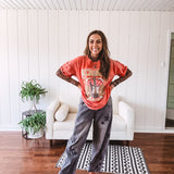 Washed Black Star Print Denim Barrel Pant