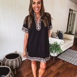 Black Leo Trim A Line Dress