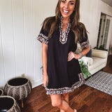 Black Leo Trim A Line Dress