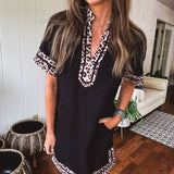 Black Leo Trim A Line Dress