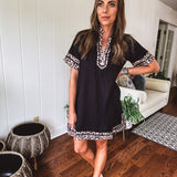 Black Leo Trim A Line Dress
