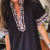 Black Leo Trim A Line Dress