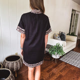 Black Leo Trim A Line Dress