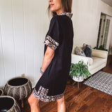Black Leo Trim A Line Dress