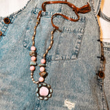 Turq + Pink Cluster Leather Necklace
