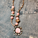 Turq + Pink Cluster Leather Necklace