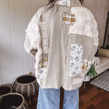 Sand Beige Eyelet Crochet Patch Mix Open Cardigan