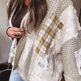 Sand Beige Eyelet Crochet Patch Mix Open Cardigan