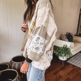 Sand Beige Eyelet Crochet Patch Mix Open Cardigan