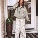 Sage Quilted Star Jacket with Pearls