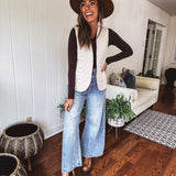 Cream Flower Stitch Padded Vest