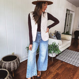 Cream Flower Stitch Padded Vest