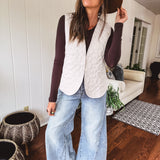 Cream Flower Stitch Padded Vest