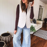 Cream Flower Stitch Padded Vest
