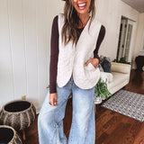 Cream Flower Stitch Padded Vest