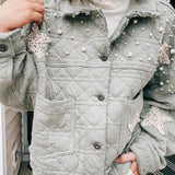 Sage Quilted Star Jacket with Pearls