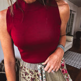 Micro Rib Mock Neck Tank