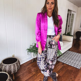 Bright French Rose Satin Fitted Blazer