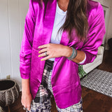 Bright French Rose Satin Fitted Blazer