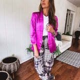 Bright French Rose Satin Fitted Blazer