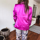 Bright French Rose Satin Fitted Blazer