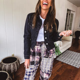 Black Wash Shirred Sleeve Crop Jacket
