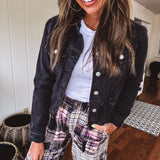 Black Wash Shirred Sleeve Crop Jacket
