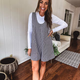 Black Casual Stripe Overall Romper