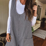 Black Casual Stripe Overall Romper