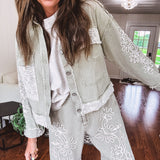 Sage Cord Floral Embroidered Jacket