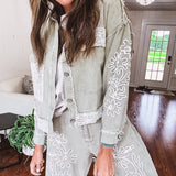 Sage Cord Floral Embroidered Jacket