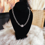 Silver Cuff Link Necklace with Pave Crystal