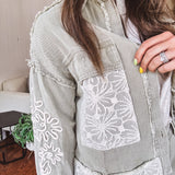Sage Cord Floral Embroidered Jacket