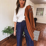 Washed Dark Denim Pant with Fray Hem