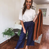 Washed Dark Denim Pant with Fray Hem