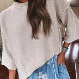Khaki Half Sleeve Mineral Wash Woven Pullover