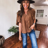 Placket Raglan Sleeve Stripe Top