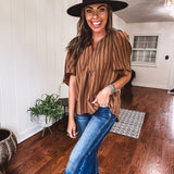 Placket Raglan Sleeve Stripe Top