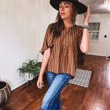 Placket Raglan Sleeve Stripe Top