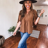 Placket Raglan Sleeve Stripe Top