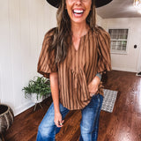 Placket Raglan Sleeve Stripe Top
