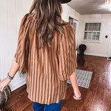 Placket Raglan Sleeve Stripe Top