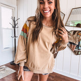 Latte Colorblock Shoulder Mineral Wash Terry Pullover