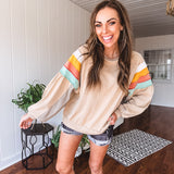Latte Colorblock Shoulder Mineral Wash Terry Pullover