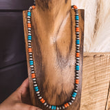 Faux Silver, Orange + Teal 26" Mix Necklace